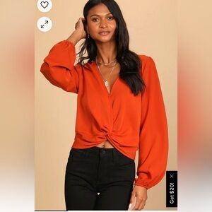 Twisty Business Rust Orange Twist-Front Long Sleeve Top!